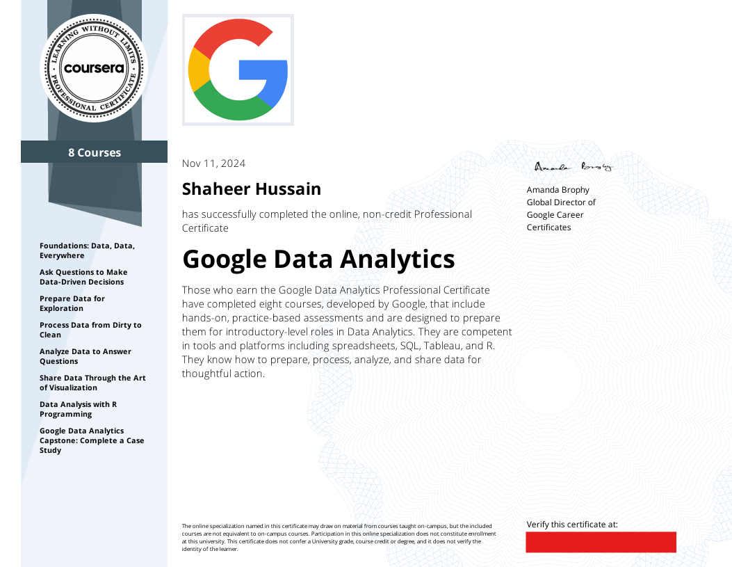 Google Data Analytics Professional Certificate